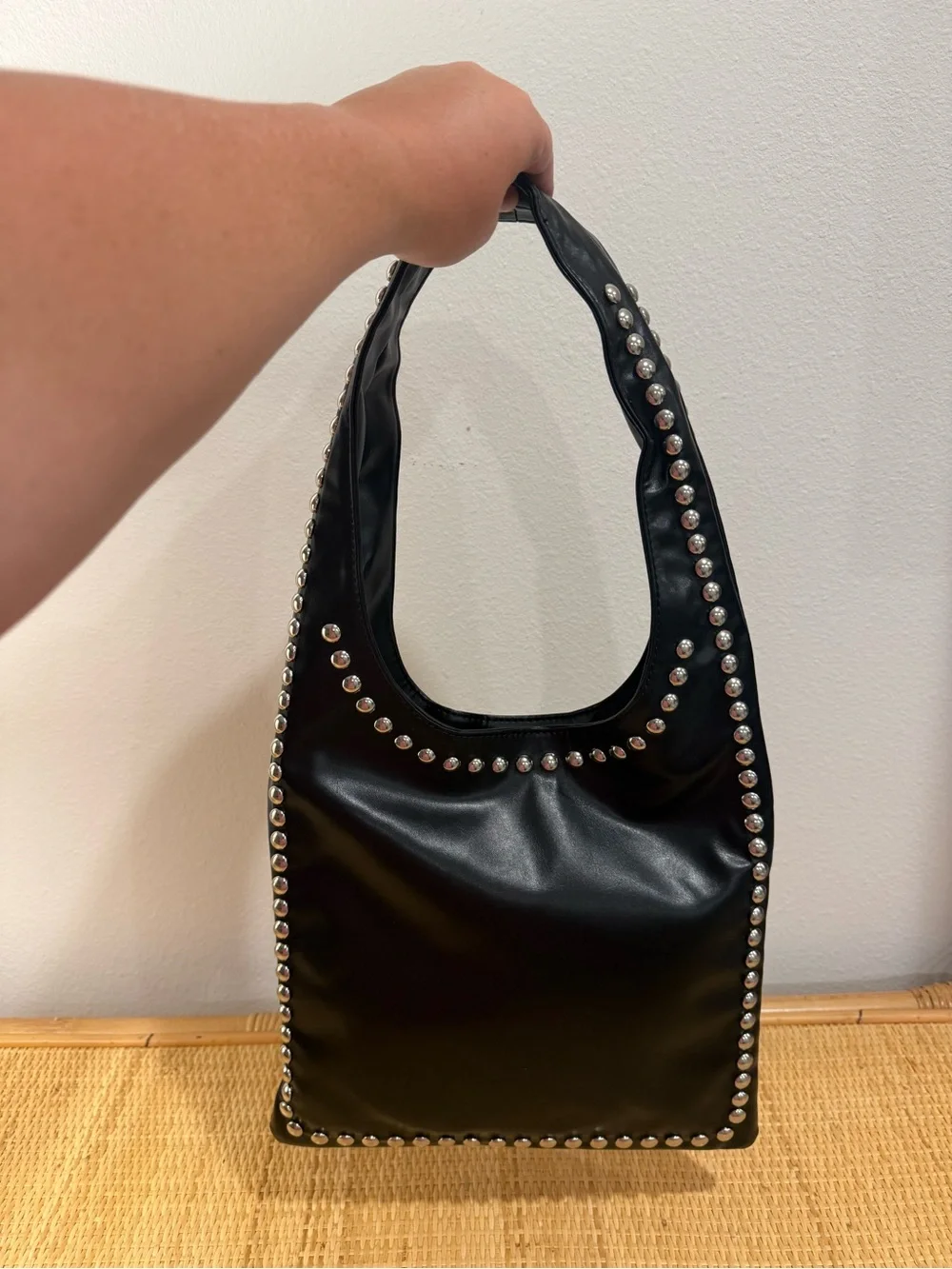 Anthropologie Black Leather Studded Shoulder Bag